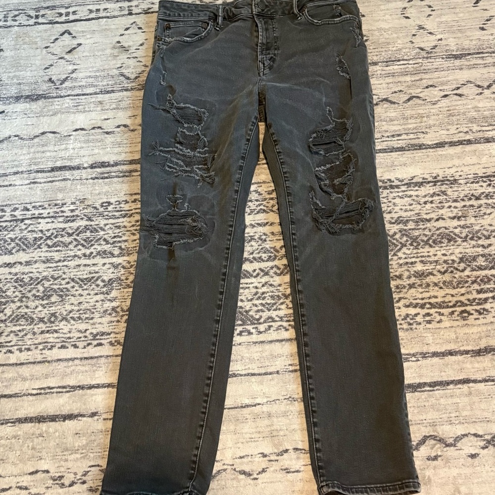 American Eagle Outfitters Men's Ripped Charcoal Jeans